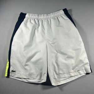 Mens Lacoste Sport Djokovic Tennis Shorts White Neon Stripe Waist Lined Size S